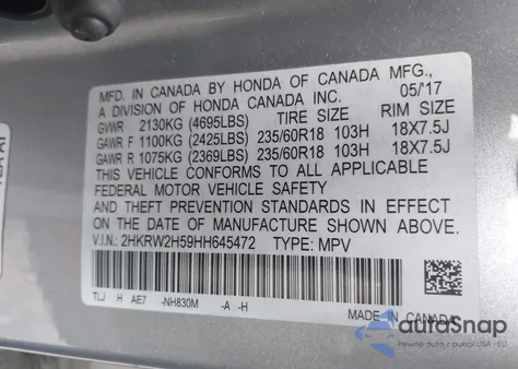 2017 Honda Cr-V Ex z USA, uszkodzony, nr VIN 2HKRW2H59HH645472